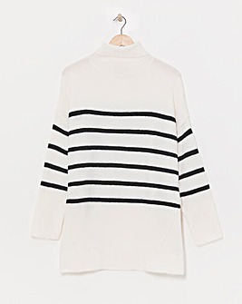 Mono Stripe Longline Roll Neck Jumper
