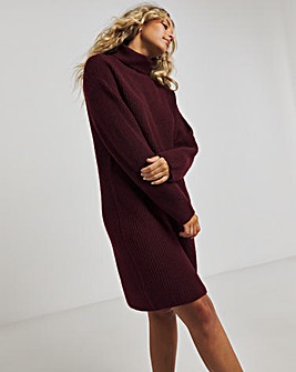 Wine Roll Neck Knitted Mini Dress