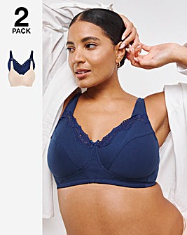 2 Pack Sarah Non Wired Cotton Rich Bras B-G -Navy/Blush