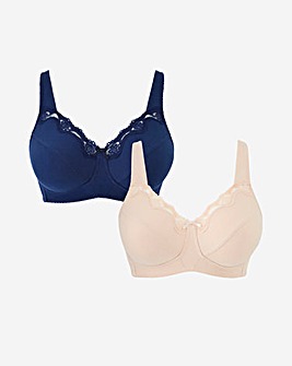Naturally Close 2 Pack Sarah Non Wired Cotton Rich Navy/Blush Bras