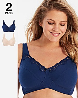 Naturally Close 2 Pack Sarah Non Wired Cotton Rich Navy/Blush Bras