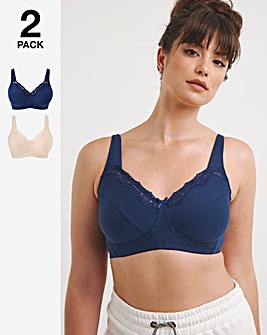 Naturally Close 2 Pack Sarah Non Wired Cotton Rich Navy/Blush Bras