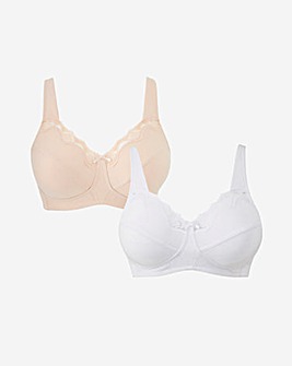 Naturally Close 2 Pack Sarah Non Wired Cotton Rich White/Blush Bras