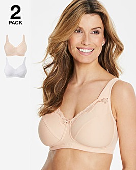 Naturally Close 2 Pack Sarah Non Wired Cotton Rich White/Blush Bras