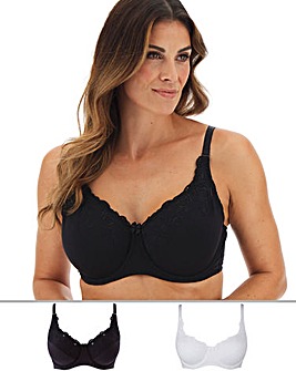 Naturally Close 2 Pack Iris Black/White Embroidered Cotton Rich Full Cup Bras
