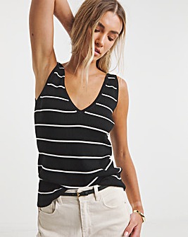 Black and White Stripe V Neck Ribbed Knit Vest