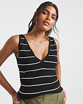 Black and White Stripe V Neck Ribbed Knit Vest