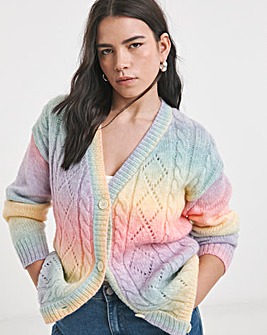 Rainbow Ombre Pointelle Boyfriend Cardigan