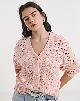 Pink Pointelle Knit Cardigan