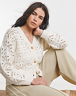 Ivory Pointelle Knit Cardigan