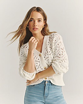 Ivory Pointelle Knit Cardigan