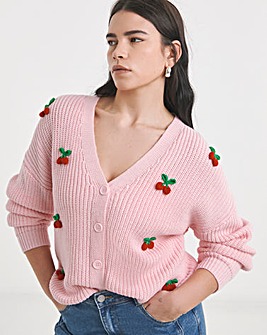 Pink 3D Embroidered Cherry Cardigan