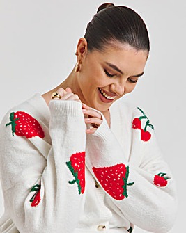 Ivory Strawberry Cherry Boyfriend Cardigan