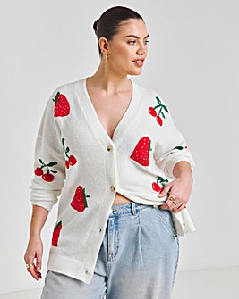 Ivory Strawberry Cherry Boyfriend Cardigan