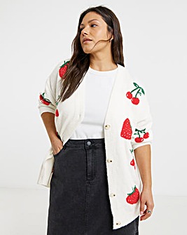 Simply Be Ivory Strawberry Cherry Boyfriend Cardigan