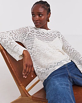 Simply Be Ivory Crochet Look Jumper