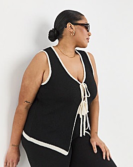 Black & White Contrast Tie Front Waistcoat Co-Ord