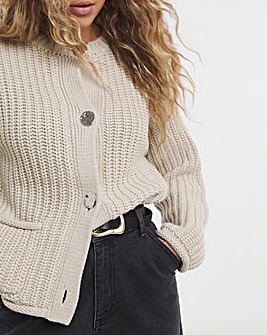 Stone Chunky Knit Crew Neck Cardigan