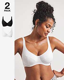 2 Pack Slimma Front Fastening Hook and Eye Cotton Rich White/Black Bras