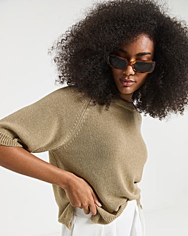 Oatmeal Half Sleeve Knitted Jumper