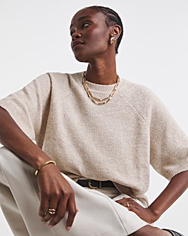 Oatmeal Short Sleeve Boxy Knitted T-Shirt