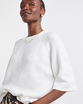 Ivory Short Sleeve Boxy Knitted T-Shirt