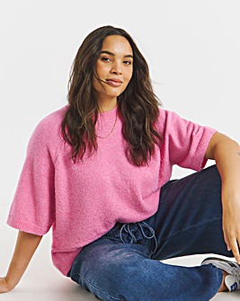 Pink Short Sleeve Boxy Knitted T-Shirt