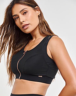 Figleaves Curve Black Two Layer Zip Front Fastening Sports Bra B-H