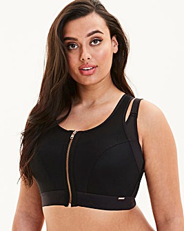Figleaves Curve Black Two layer Zip Front Sports Bra