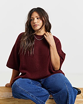 Wine Short Sleeve Boxy Knitted T-Shirt