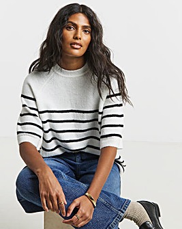 Ivory & Black Stripe Short Sleeve Boxy Knitted T-Shirt