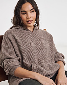 Cosy Yarn Mocha Ribbed Knitted Hoodie