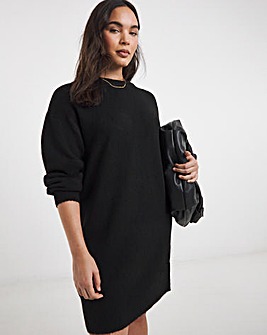 Cosy Yarn Black Crew Neck Mini Dress