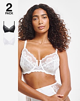 Pretty Secrets 2 Pack Katie Lace Full Cup Wired Bras B-G - Black/White