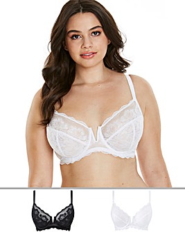 Pretty Secrets 2 Pack Katie Black/White Lace Full Cup Wired Bras