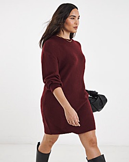 Cosy Yarn Wine Crew Neck Mini Dress
