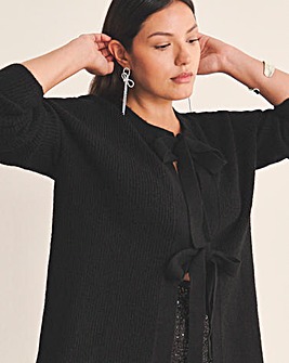 Cosy Yarn Black Tie Front Bow Cardigan