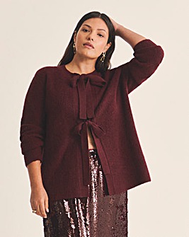Cosy Yarn Wine Pink Tie Front Bow Cardigan