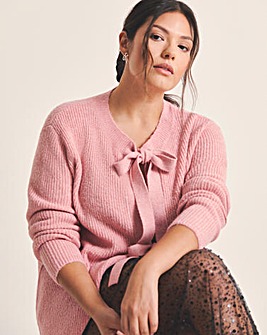 Cosy Yarn Blush Pink Tie Front Bow Cardigan