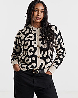 Cosy Yarn Leopard Print Crew Neck Cardigan