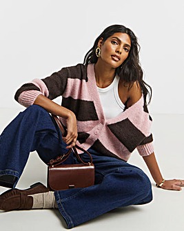 Stripe Fluffy Overstitch Boyfriend Cardigan