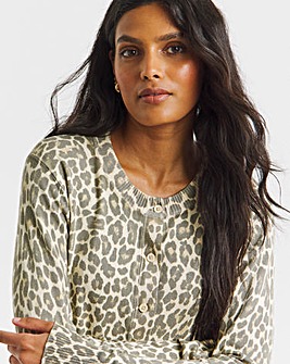 Leopard Print Soft Touch Crew Neck Cardigan