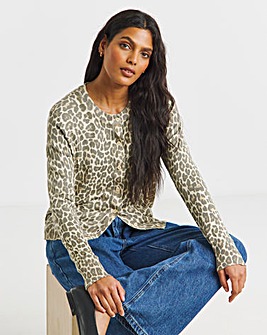 Leopard Print Soft Touch Crew Neck Cardigan
