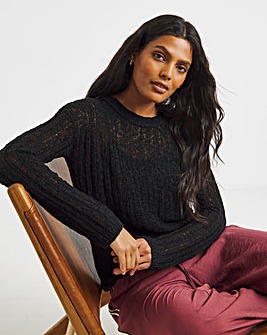 Black Hole Knit Crew Neck Long Sleeve Top