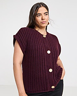 Burgundy Chunky Knit Button Through Vest