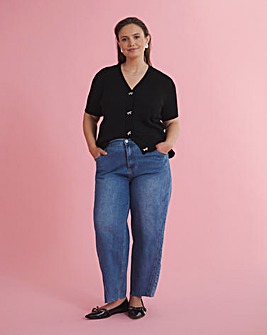 Black Bow Button Short Sleeve Cardigan