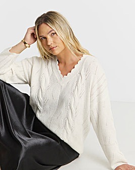 Ivory Scallop Edge Pointelle Tunic