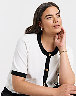 Ivory Contrast Short Sleeve Cardigan