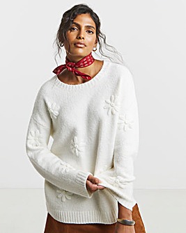 Ivory Embroidered Floral Knitted Jumper