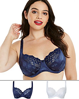 Pretty Secrets Laura 2 Pack Navy/White Full Cup Wired Bras